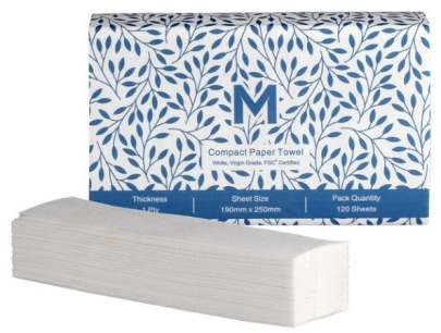 1 Ply Compact Paper Towel White,  200mm x 250mm (20 Pack*120 sheets) 2400 sheets