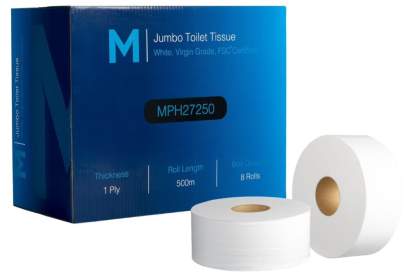 1 Ply, Jumbo Toilet Tissue White, 500m 8 Rolls/Box