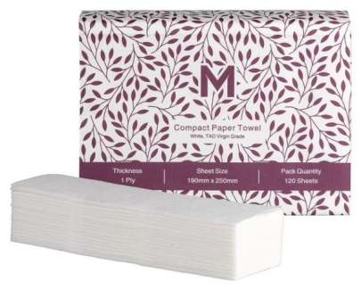 1 Ply  Luxury TAD Compact Paper Towel White, 200mm x 250mm (20 Pack*120 sheets) 2400 sheets