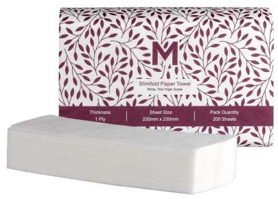 1 Ply Luxury TAD Slimfold White Paper Towels 230mm x 230mm - 20 Packs x 200 Sheets (4000 Sheets)