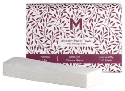 1 Ply, Luxury TAD Ultraslim Paper Towel White, 230mm x 290mm, (20 Pack* 150 Sheets) 3000 Sheets 