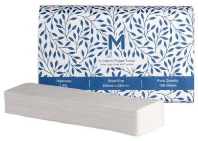 1 Ply, Ultraslim Paper Towel White, 230mm x 290mm, (20 Pack* 150 Sheets) 3000 Sheets