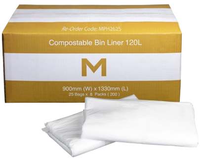 120L Compostable Bin Liner White, 900mm x 1330mm x 30mu (200 Bags/ Box)