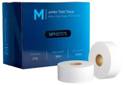 2 Ply, Jumbo Toilet Tissue (Box Pack) White, 300m 8 Rolls/Box