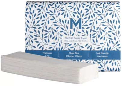 2 Ply Quilted Slimfold White Paper Towels 230mm x 230mm - 15 Packs x 200 Sheets (3000 Sheets)