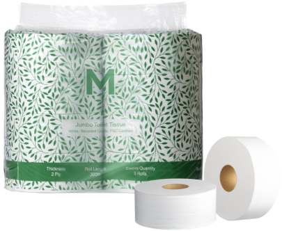 2 Ply,  Recycled Jumbo Toilet Tissue  White, 300m 8 Rolls/Pack