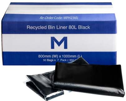 80L Recycled Bin Liner Black, 800mm x 1000mm x 30mu (350 Bags/ Box)