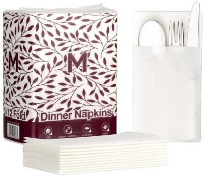  Airlaid Dinner Napkins Pocket Fold White, 420mm x 400mm, 1 Ply, FSC® Mix (500 Napkins/Box)