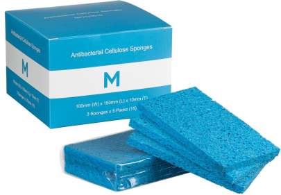 Antibacterial Cellulose Sponges Blue, 100mm x 150mm x 10mm, (3 Pieces*5 Pack) 15