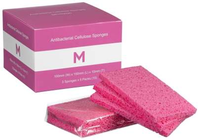 Antibacterial Cellulose Sponges Pink, 100mm x 150mm x 10mm, (3 Pieces*5 Pack) 15
