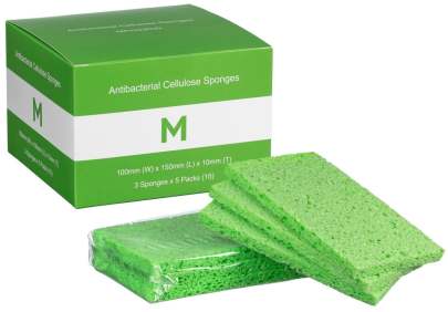 Antibacterial Cellulose Sponges Green, 100mm x 150mm x 10mm, (3 Pieces*5 Pack) 15