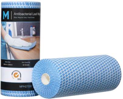 Antibacterial Leaf Wipes Blue, 300mm x 500mm, 90 Sheets, 60gsm