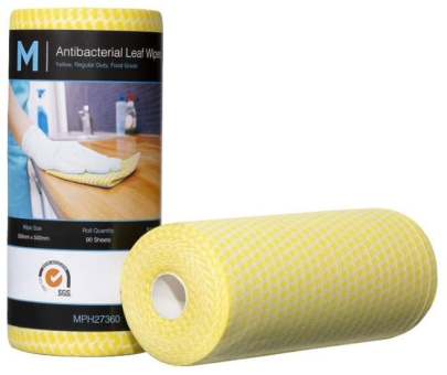 Antibacterial Leaf Wipes Yellow, 300mm x 500mm, 90 Sheets, 60gsm