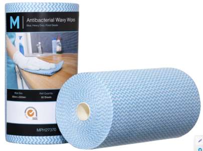 Antibacterial Wavy Wipes Blue, 300mm x 500mm, 90 Sheets, 80gsm