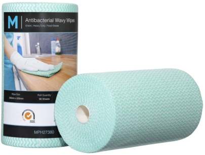 Antibacterial Wavy Wipes Green, 300mm x 500mm, 90 Sheets, 80gsm