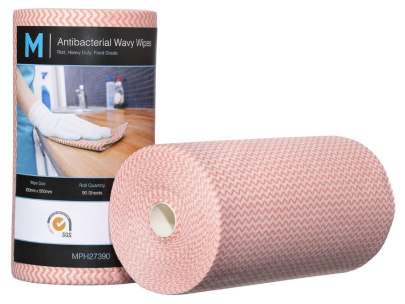 Antibacterial Wavy Wipes Red, 300mm x 500mm, 90 Sheets, 80gsm