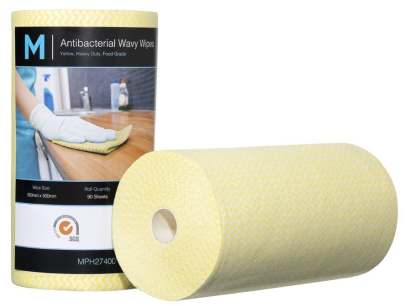 Antibacterial Wavy Wipes Yellow, 300mm x 500mm, 90 Sheets, 80gsm