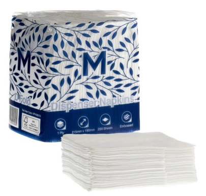 Compact Dispenser Napkins D Fold White, 180mm x 215mm, 1 Ply, FSC® Mix (5000 Napkins/Box)