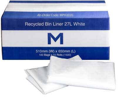FP Recycled Bin Liner 27L White , 1500 Bags