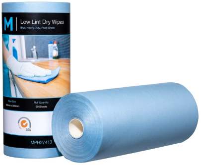 Low Lint Dry Wipes Blue, 300mm x 500mm, 90 Sheets, 80gsm 