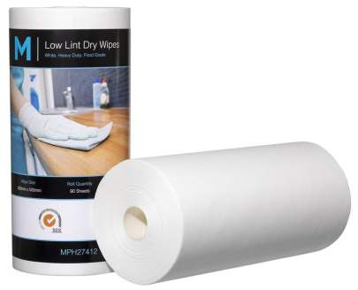 Low Lint Dry Wipes White, 300mm x 500mm, 90 Sheets, 80gsm 