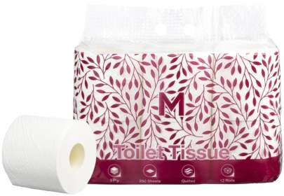Luxury Wrapped Toilet Tissue Pack White, 3 Ply, 250 Sheets, 12 Pack 48 Rolls/Box 