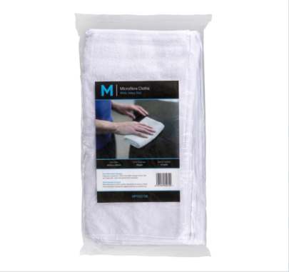 Microfibre Cloths White, 400mm x 400mm, 300gsm (10 Cloths/ Pack)