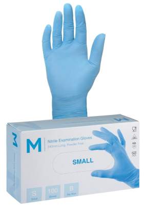 Nitrile Examination Gloves Powder Free Blue, S, 240mm Cuff, 3.0g