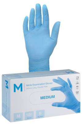 Nitrile Examination Gloves Powder Free Blue, Medium, 240mm Cuff, 5.0g (1000 Gloves/ Box)