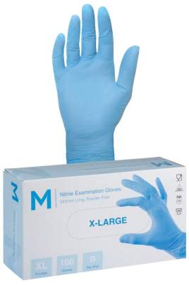 Nitrile Examination Gloves Powder Free Blue, X-Large, 240mm Cuff, 5.0g (1000 Gloves/ Box)