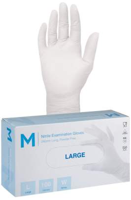 Nitrile Examination Gloves Powder Free White, Large, 240mm Cuff, 5.0g (1000 Gloves/ Box)