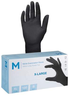 Nitrile Examination Gloves Powder Free Black, X-Large, 240mm Cuff, 7.0g (1000 Gloves/ Box)