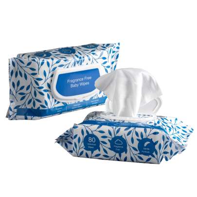 Non Fragranced Baby Wipes White, 160mm x 200mm, 55gsm, 80 Wipes (12 Packs/Box)