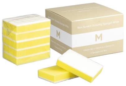 Non Scratch Scouring Sponges Yellow/White, 100mm x 150mm x 30mm  40 Sponges/Box