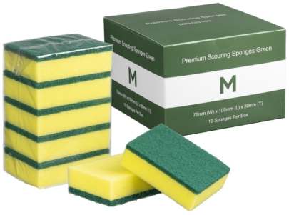 Premium Scouring Sponges Yellow/Green,  Small (10 Sponges/ Box)