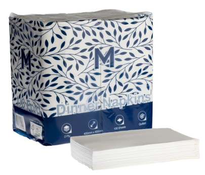  Quilted Dinner Napkins 1/8 Fold White, 400mm x 400mm, 2 Ply, FSC® Mix (800 Napkins/ Box)
