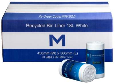 Recycled Bin Liner 18L White, 1750 Bags