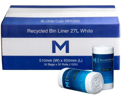 Recycled Bin Liner 27L Rolls, White,  1500 bags