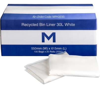 Recycled Bin Liner 30L White, 2000 Bags