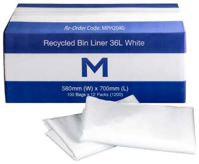  Recycled Bin Liner 36L White, 1200 Bags