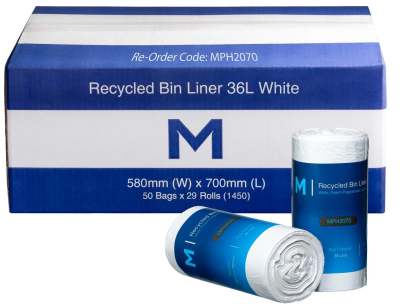 Recycled Bin Liner 36L White, 1450 Bags