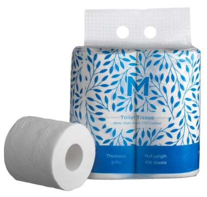 Unwrapped Toilet Tissue Boxed White, 2 Ply, 400 Sheets, 4 Pack 48 Rolls/Box