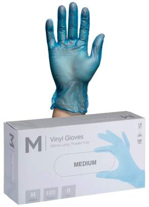 Vinyl Gloves Powder Free Blue, M, 240mm Cuff, 5.0g