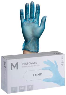Vinyl Gloves Powder Free Blue, L, 240mm Cuff, 5.0g