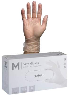 Vinyl Gloves Powder Free Clear, S, 240mm Cuff, 5.0g