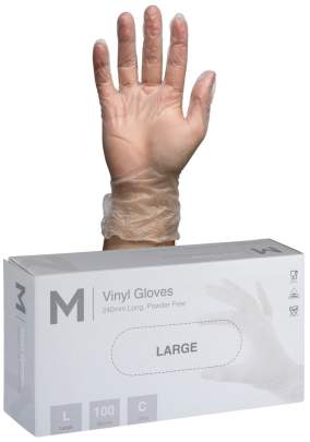 Vinyl Gloves Powder Free Clear, L, 240mm Cuff, 5.0g