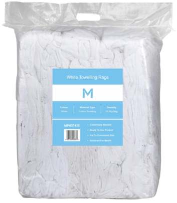 White Towelling Rags Assorted, 10.0kg Compressed Bag